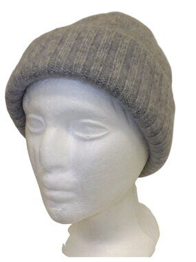 Orvis Gray Ribbed Knit 100% Cashmere Beanie Hat Winter Cap Stylish Streetwear